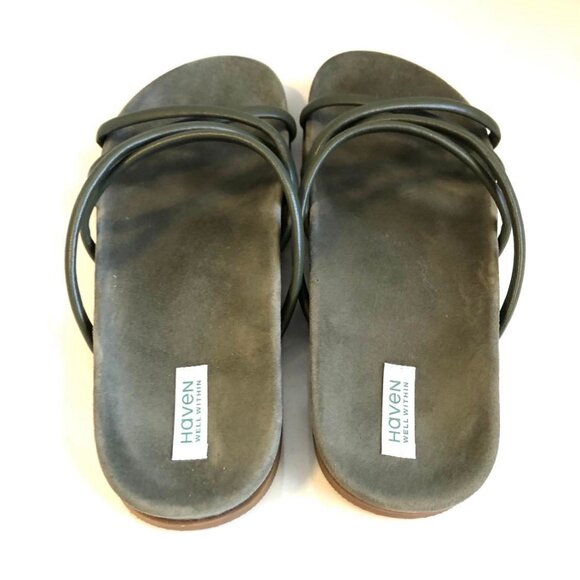 New TALBOTS HAVEN Well Within Leather Strappy Slides Sandals Olive 8 MSRP $128 - Picture 6 of 10
